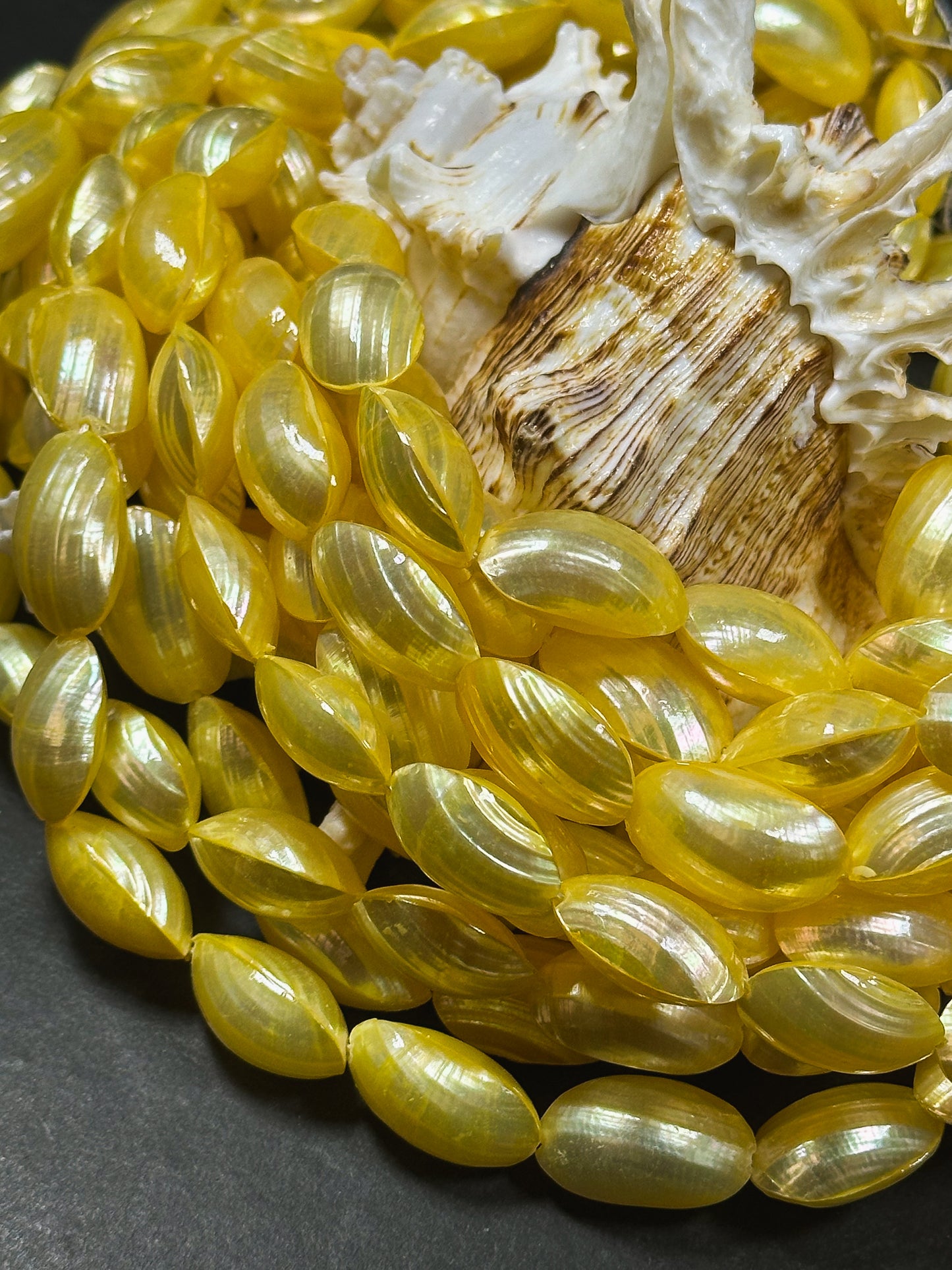 Natural Yellow Sea Shell Beads, Natural 16x8mm Sea Shell Oval Shape Beads, Gorgeous Yellow Color Sea Shell Beads, 15.5" Strand