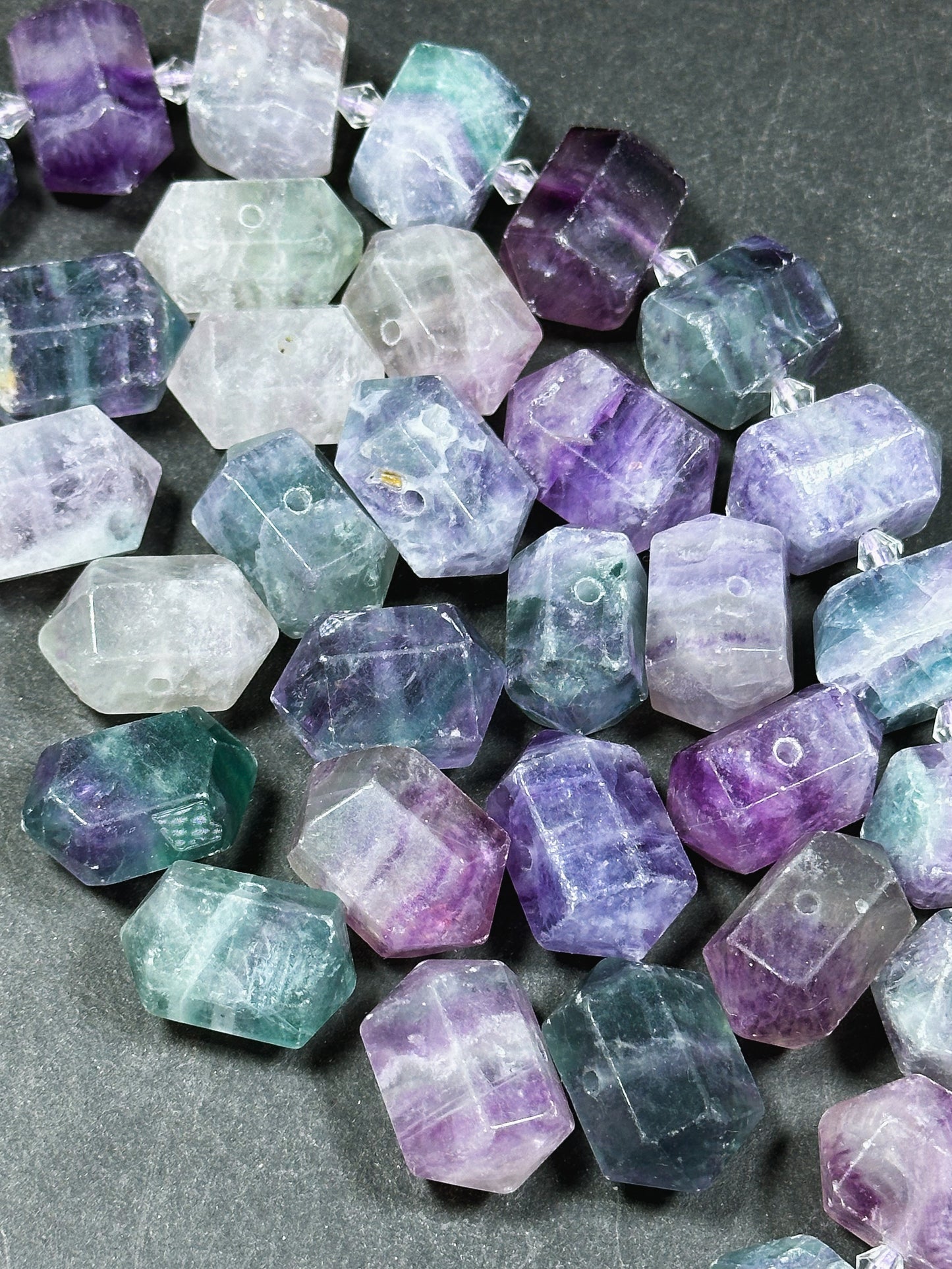 Natural Fluorite Gemstone Bead Faceted 25x16mm Double Point Barrel Shape Bead, Gorgeous Natural Purple Green Color Fluorite LOOSE BEAD (1pc)