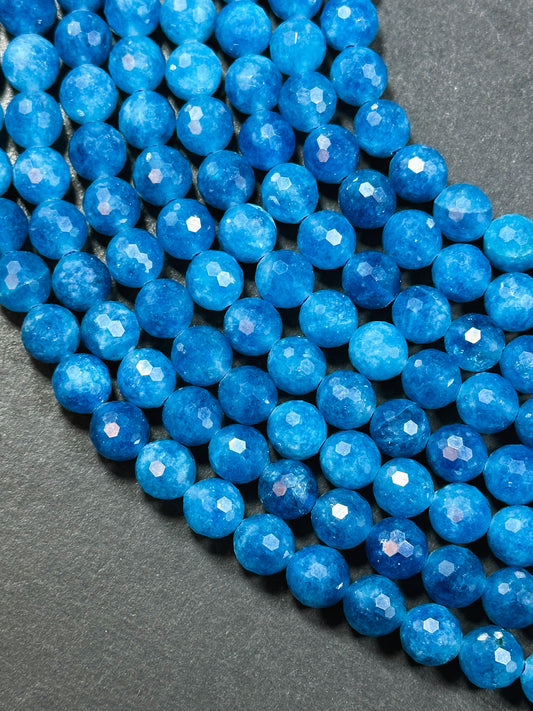 Natural Apatite Quartz Gemstone Bead Faceted 6mm 8mm Round Bead, Beautiful Natural Blue Color Apatite Quartz Gemstone Beads, Full Strand 15.5"