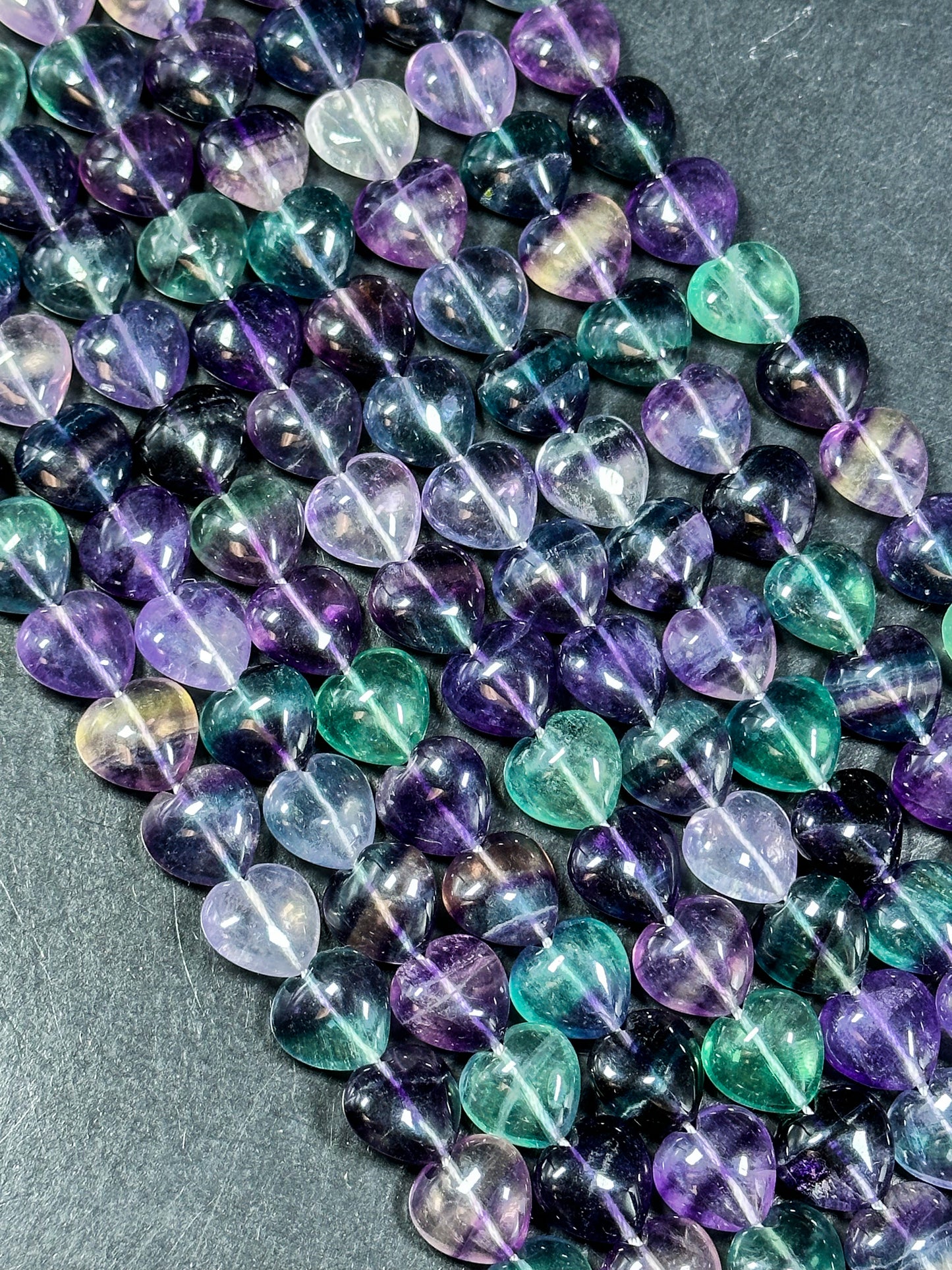 AAA NATURAL Fluorite Gemstone Bead 14mm Heart Shape Bead, Gorgeous Natural Purple Green Clear Color Fluorite Gemstone Bead Full Strand 15.5"