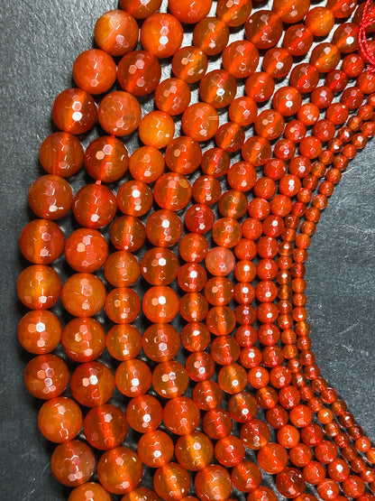 AAA Natural Carnelian Gemstone Bead Faceted 4mm 6mm 8mm 10mm 12mm Round Bead, Beautiful Natural Red Orange Carnelian Stone Bead 15.5" Strand