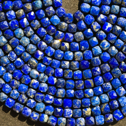 AAA Natural Lapis Lazuli Gemstone Bead Faceted 4mm Cube Shape Bead, Beautiful Natural Royal Blue Color Lapis Lazuli, Excellent Quality 15.5"