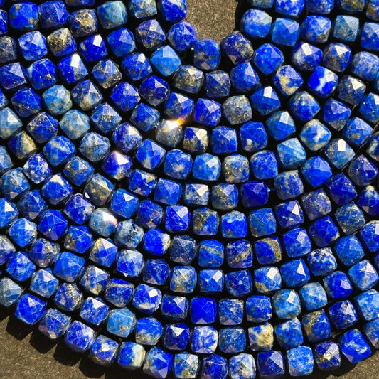 AAA Natural Lapis Lazuli Gemstone Bead Faceted 4mm Cube Shape Bead, Beautiful Natural Royal Blue Color Lapis Lazuli, Excellent Quality 15.5"