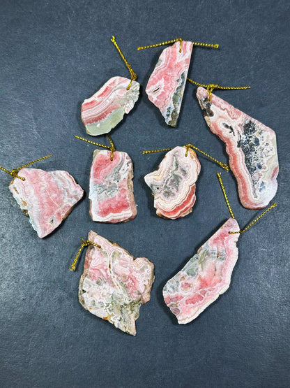 Natural Raw Rhodochrosite Slice Pendant, Freeform Shape Rough Polished Raw Rhodochrosite Pendant Beautiful Natural Pink Rhodochrosite Slices