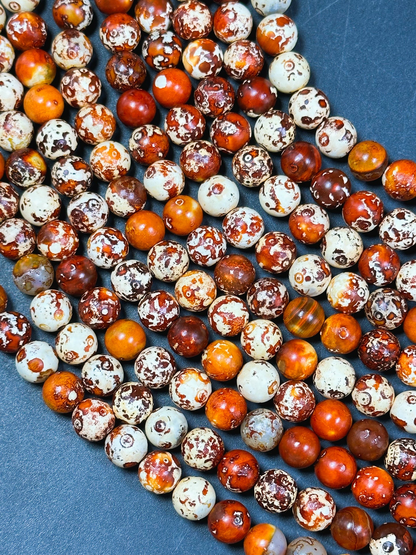 NATURAL Tibetan Gemstone Bead 8mm 10mm Round Bead, Beautiful Orange Brown Color Tibetan Gemstone Bead, Excellent Quality Tibetan Beads 15.5"