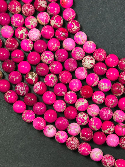 Natural Sea Sediment Jasper Gemstone Bead 4mm 6mm 8mm 10mm Round Beads, Beautiful Hot Pink Color Imperial Jasper Bead Full Strand 15.5"