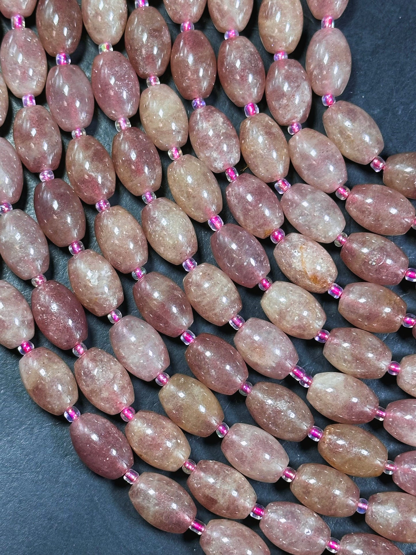 Natural Strawberry Quartz Gemstone Bead 15x10mm Tube Shape, Beautiful Pink Red Color Great Quality Strawberry Quartz Full Strand 15.5"