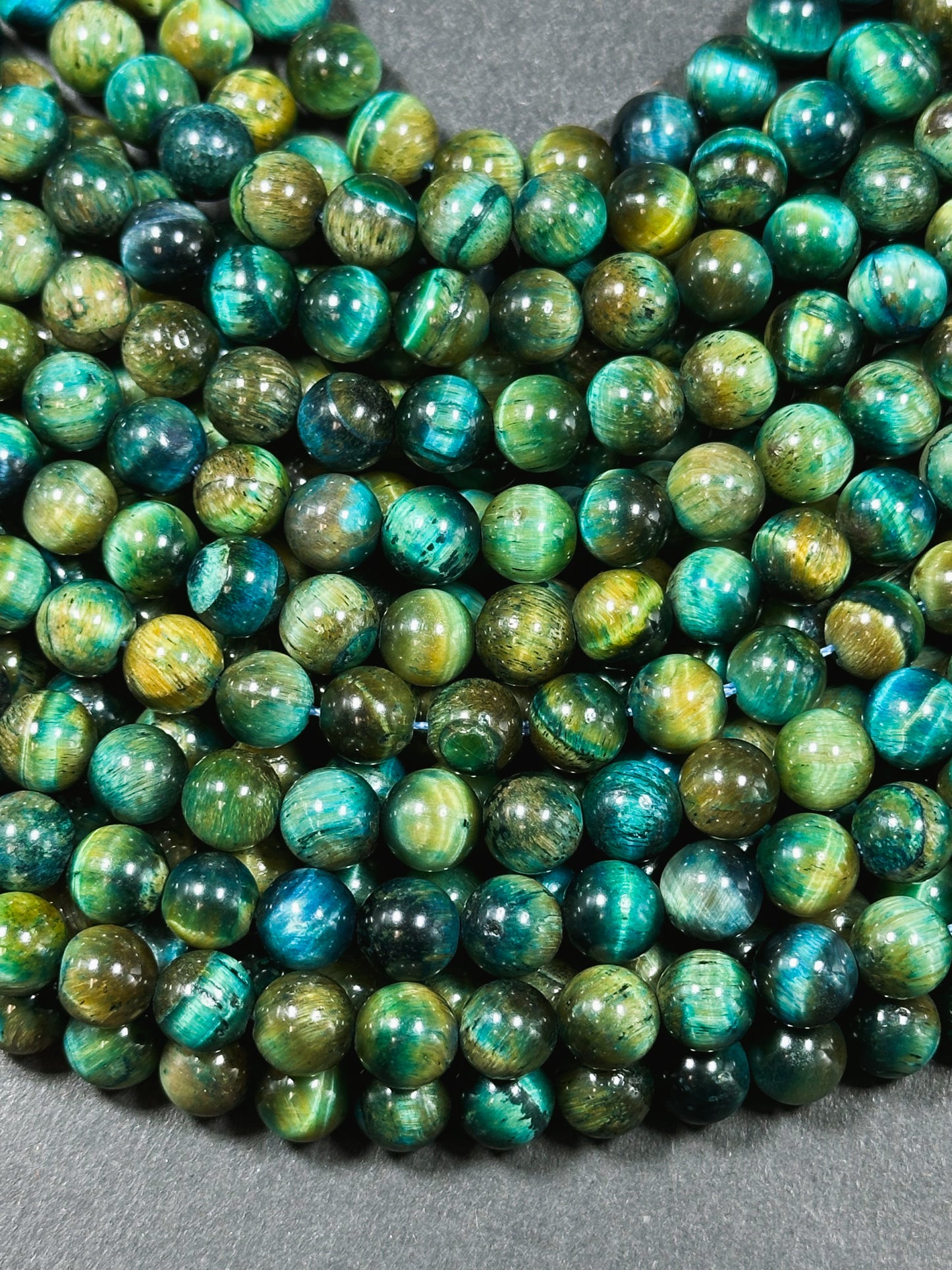 Beautiful Teal Honey Tiger Eye Gemstone 8mm Round Beads, Gorgeous Turquoise Blue Teal Honey Yellow Color Tiger Eye Gemstone Beads 15.5"