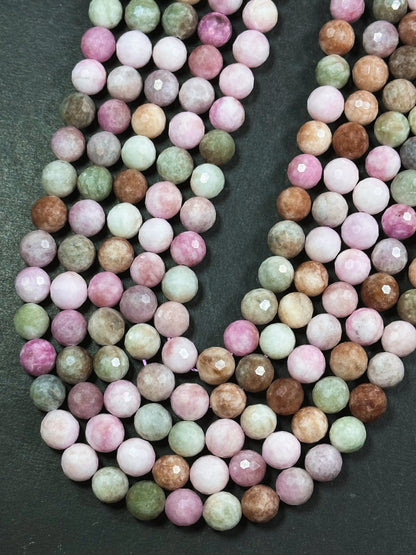 Natural Alashan Chalcedony Gemstone Bead Faceted 6mm 8mm 10mm Round Beads, Beautiful Multicolor Pink Green Brown Color Alxa Stone Bead 15.5"