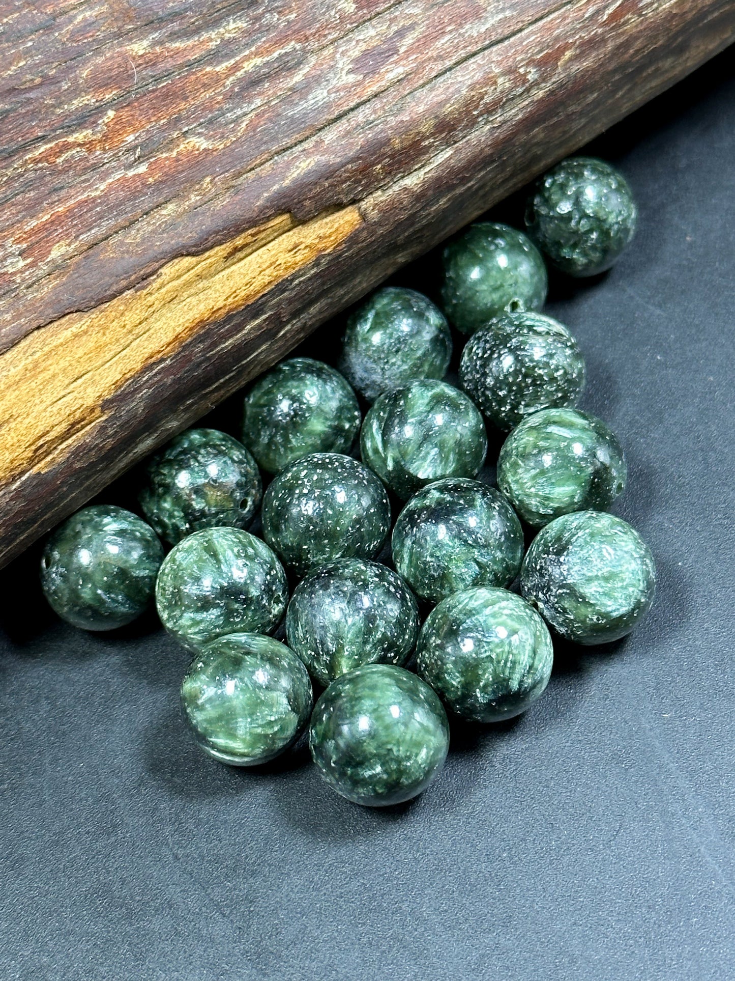 AAA Natural Seraphinite Gemstone Beads 10mm 11mm 12mm Round Beads, Beautiful Natural Green Color Seraphinite Gemstone Beads, LOOSE BEADS