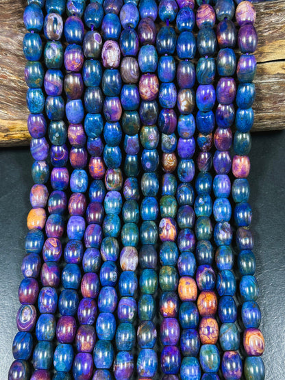 Natural Tibetan Gemstone Bead 13x10mm Barrel Shape Bead, Gorgeous Multicolor Galaxy Purple Blue Color Tibetan Stone Beads, Full Strand 14"