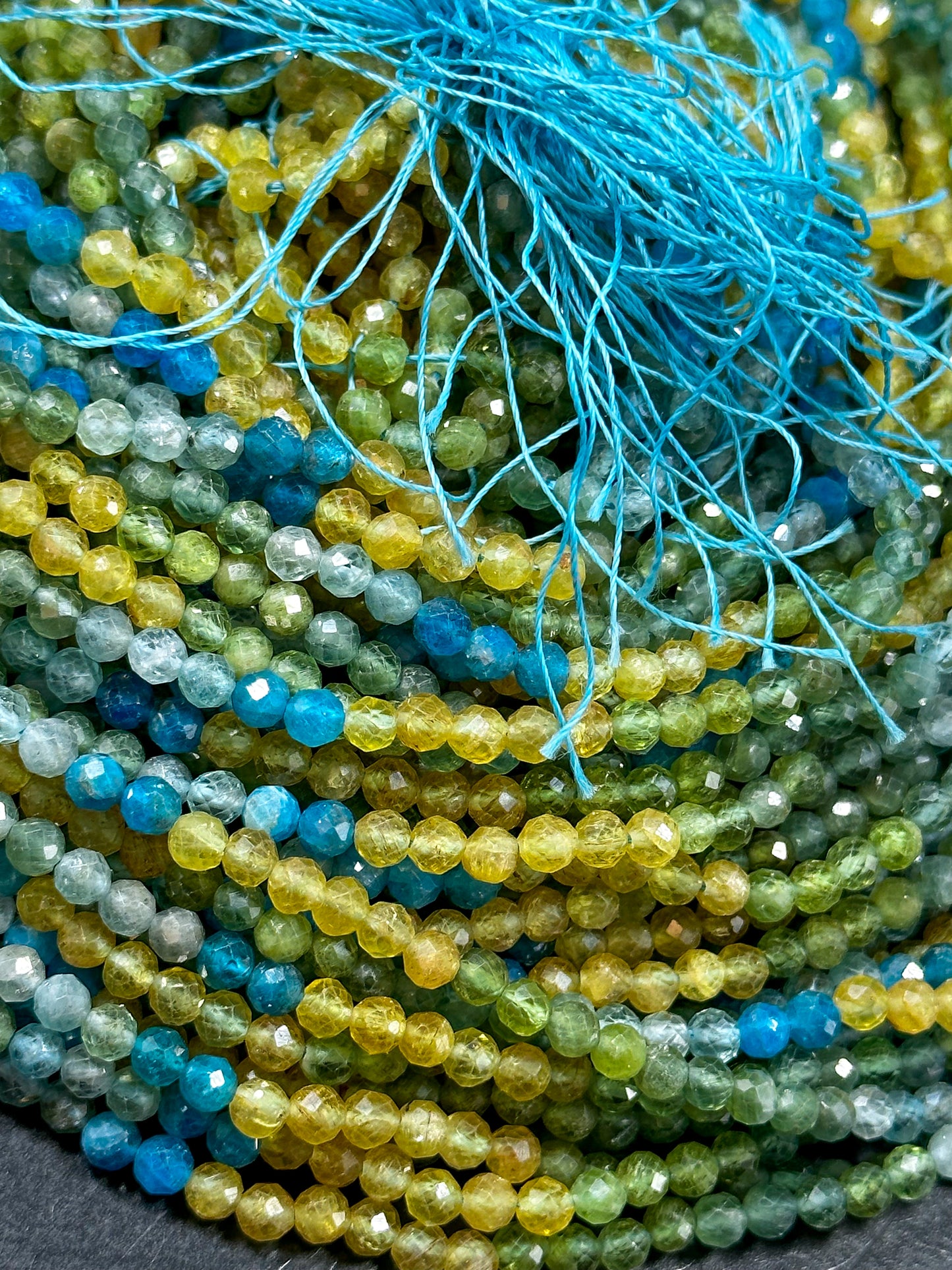 NATURAL Multicolor Apatite Gemstone Bead Faceted 3mm 4mm Round Beads, Beautiful Yellow Blue Green Color Apatite Beads Full Strand 15.5"