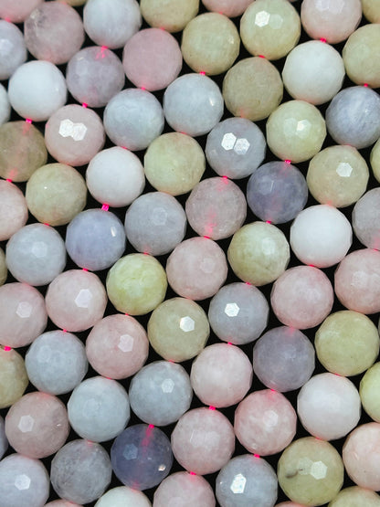 Natural Morganite Gemstone Bead Faceted 6mm 8mm 10mm Round Bead, Beautiful Multicolor Pastel Pink Yellow Blue Color Morganite Beads, 15.5"