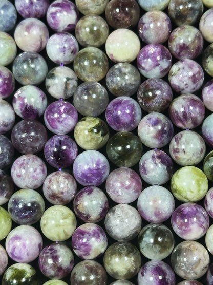 AA Natural Purple Mica Emerald Gemstone Bead 8mm 10mm Round Beads, Beautiful Natural Purple Green Gray Mica Emerald Stone Beads 15.5" Strand