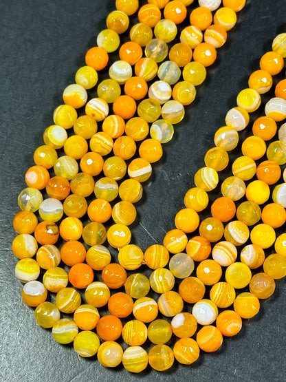 NATURAL Botswana Agate Gemstone Bead Faceted 6mm 8mm 10mm 12mm Round Beads, Beautiful Orange Yellow Color Gemstone Beads Full Strand 15.5"