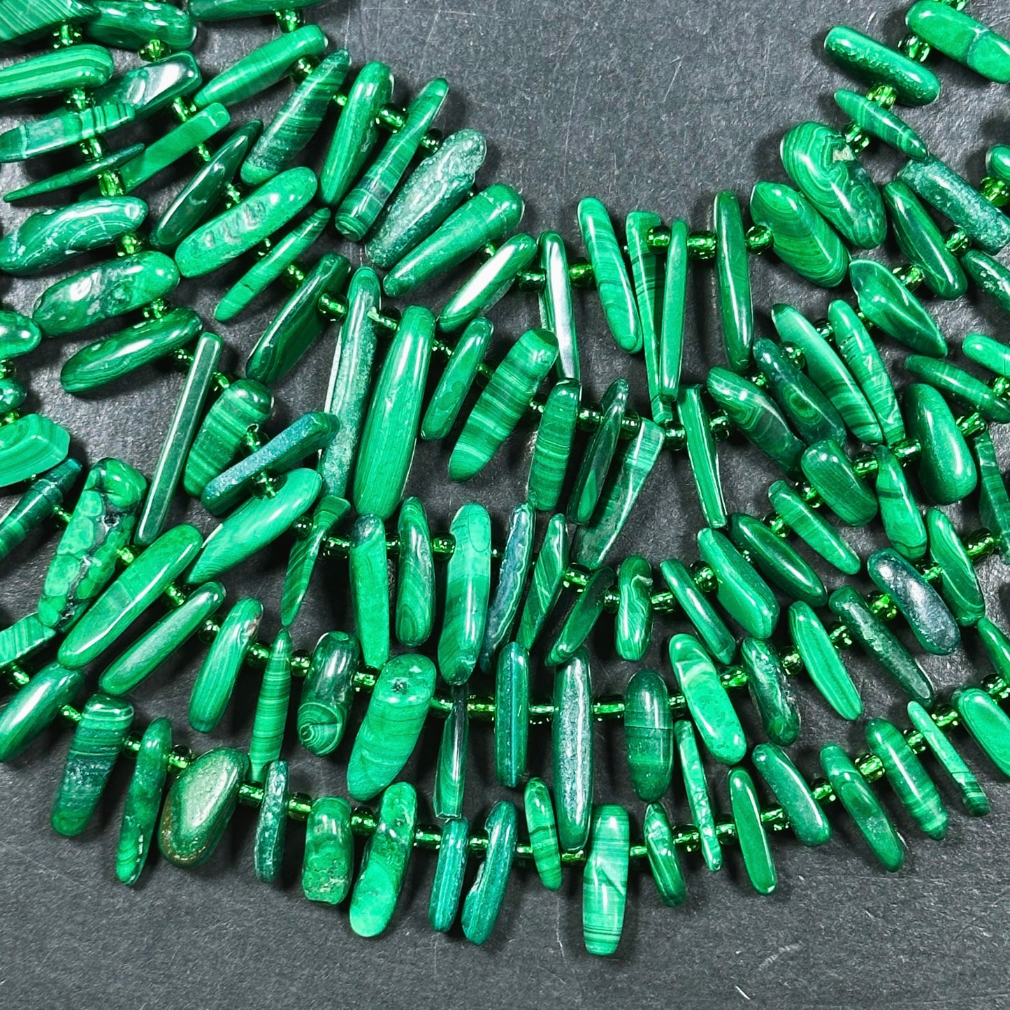 Natural Malachite Gemstone Bead Graduated Stick Shape, Beautiful Natural Green Color Malachite Gemstone Bead, Great Quality Full Strand 15.5"