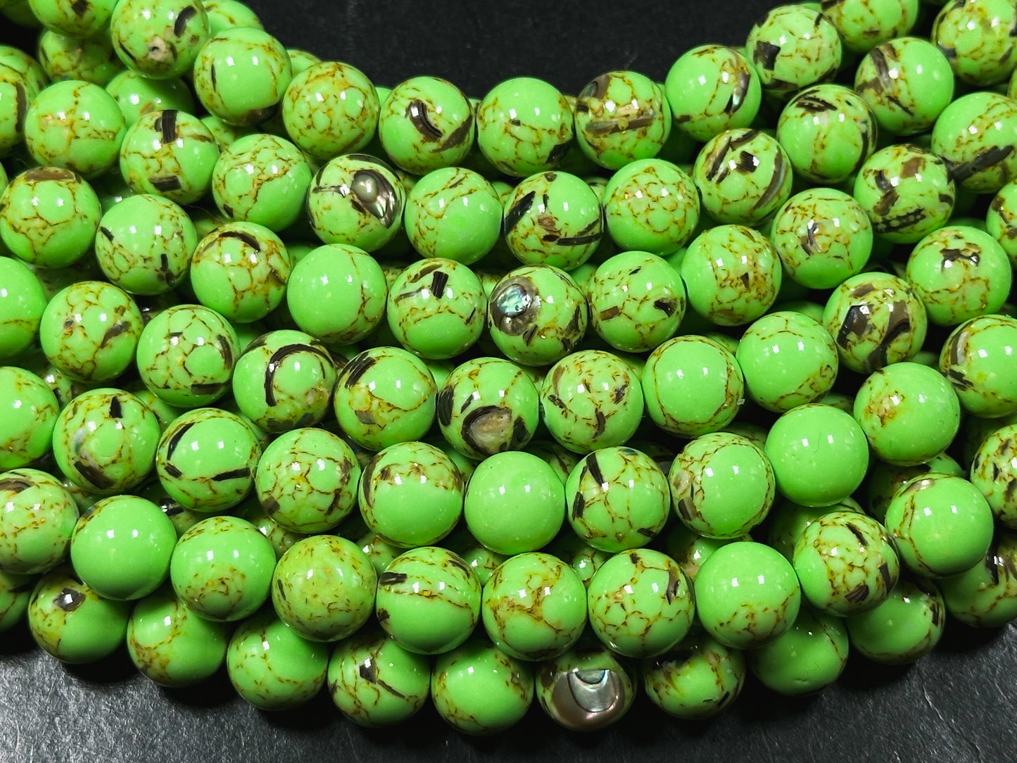 Beautiful Howlite Abalone Shell Bead 6mm 8mm 10mm Round Bead, Gorgeous Neon Green Color Howlite Natural Abalone Shell Bead Full Strand 15.5"