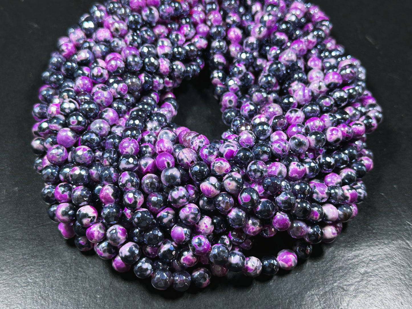 Mystic Natural Tibetan Agate Gemstone Bead Faceted 8mm 10mm Round Beads, Beautiful Mystic Black Pink Agate Stone Beads, Full Strand 15.5"