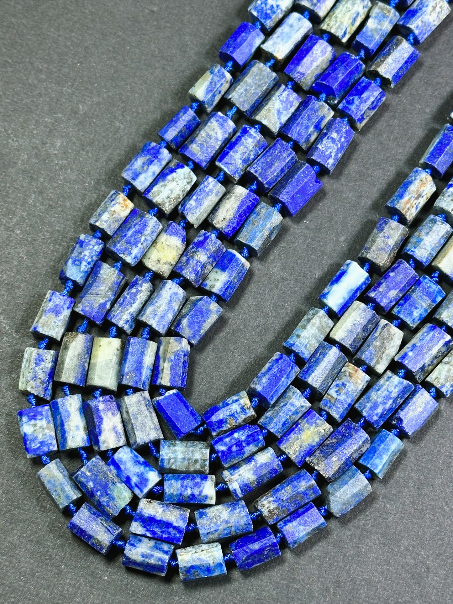 Natural Matte Lapis Lazuli Gemstone Faceted 12x8mm Tube Shape Bead, Beautiful Natural Blue Color Matte Lapis Gemstone Bead Full Strand 15.5"