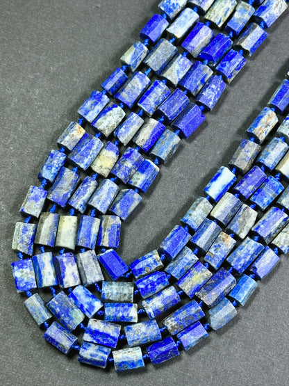 Natural Matte Lapis Lazuli Gemstone Faceted 12x8mm Tube Shape Bead, Beautiful Natural Blue Color Matte Lapis Gemstone Bead Full Strand 15.5"