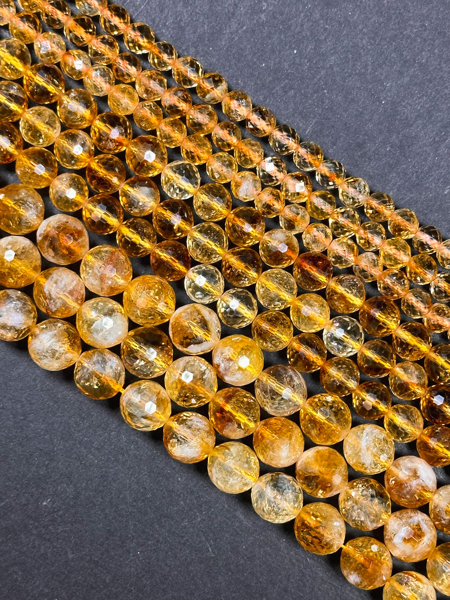 AAA Natural Citrine Gemstone Bead, Faceted 6mm 8mm 10mm Round Beads, Gorgeous Natural Golden Orange Yellow Citrine, Excellent Quality 15.5"