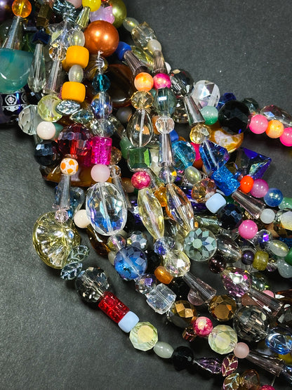 Multicolor Mixed Chinese Crystal Glass Beads, Beautiful Multicolor Mixed Shapes Glass Crystal Loose Craft Jewelry Beads Full Strand 15.5"