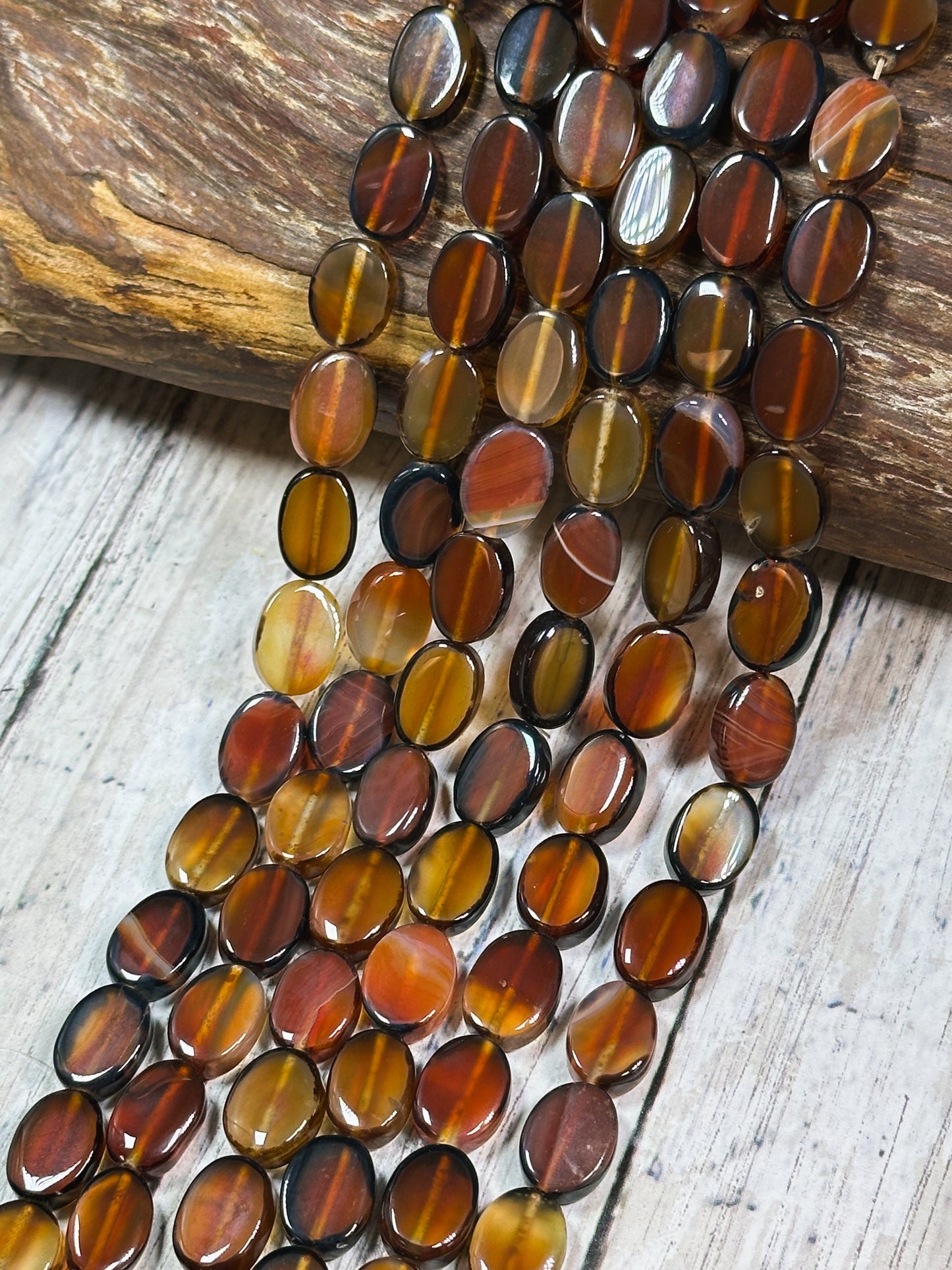 Natural Orange Agate Gemstone Bead 14x10mm Oval Shape, Beautiful Dark Orange Black Color Smooth Agate Gemstone Beads Full Strand 15.5"