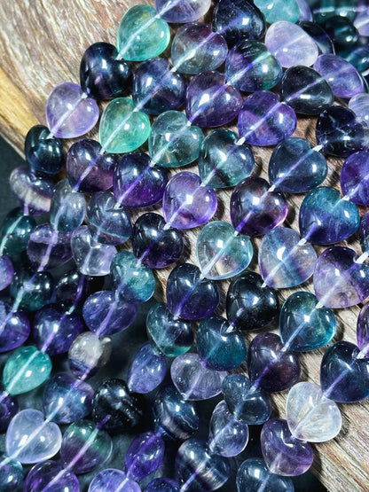 AAA NATURAL Fluorite Gemstone Bead 14mm Heart Shape Bead, Gorgeous Natural Purple Green Clear Color Fluorite Gemstone Bead Full Strand 15.5"