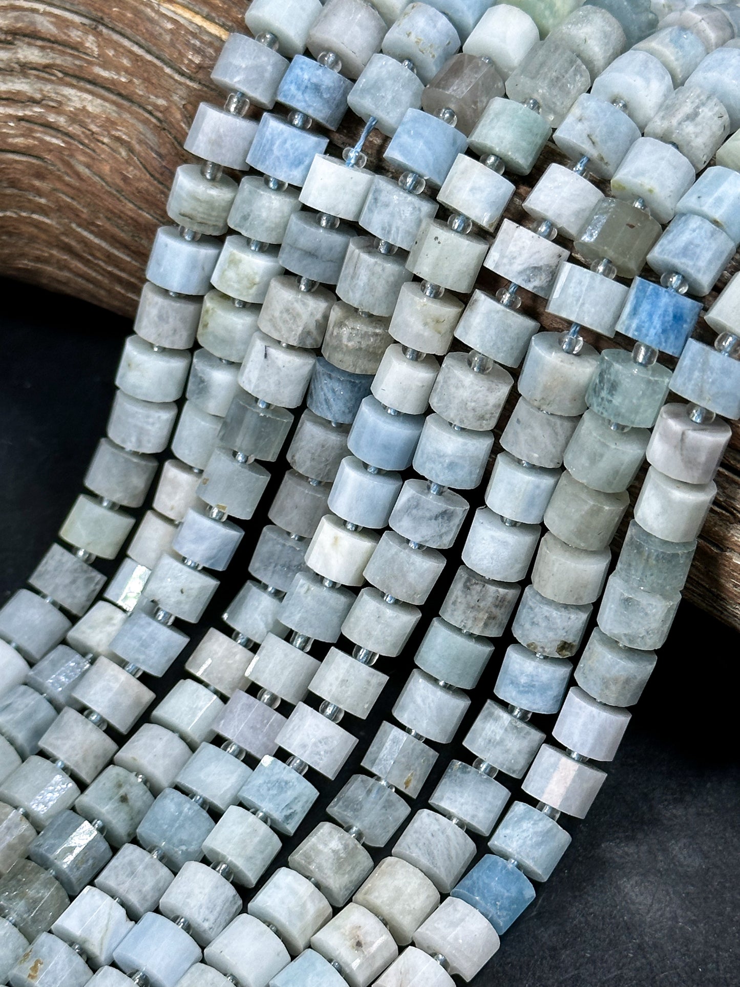 NATURAL Aquamarine Gemstone Bead 8x5mm Rondelle Shape Bead, Beautiful Blue White Color Aquamarine Gemstone Bead, Full Strand 15.5"