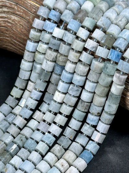 NATURAL Aquamarine Gemstone Bead 8x5mm Rondelle Shape Bead, Beautiful Blue White Color Aquamarine Gemstone Bead, Full Strand 15.5"