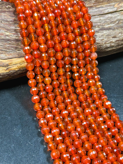 AAA Natural Carnelian Gemstone Bead Faceted 4mm 6mm 8mm 10mm 12mm Round Bead, Beautiful Natural Red Orange Carnelian Stone Bead 15.5" Strand