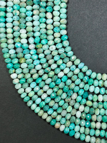 Natural Russian Amazonite Gemstone Bead Faceted 6x4mm Rondelle Shape, Beautiful Natural Green Blue Color Russian Amazonite Bead 15.5" Strand