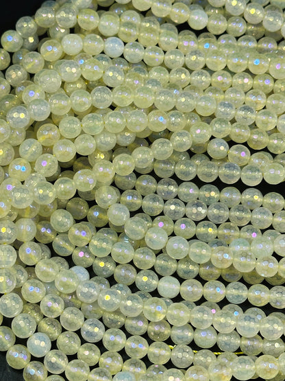 Beautiful Mystic Quartz Gemstone Bead Faceted 6mm 8mm Round Bead, Beautiful Light Yellow Clear Color Quartz Gemstone Bead Full Strand 15.5"