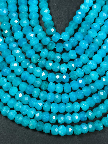 AA Natural Amazonite Gemstone Bead Faceted 8x6mm Rondelle Shape, Gorgeous Natural Blue Green Color Amazonite Great Quality Full Strand 15.5"