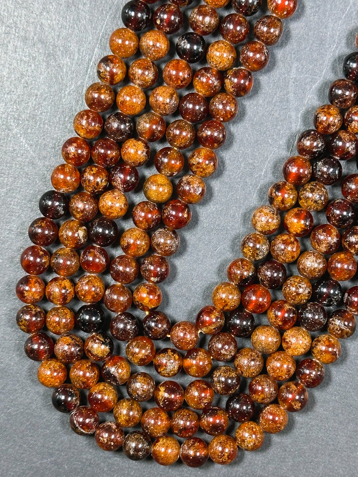 AA+ Natural Hessonite Orange Garnet Gemstone Bead 4mm 6mm 8mm Round Bead, Beautiful Natural Orange Brown Color Garnet Bead Full Strand 15.5"