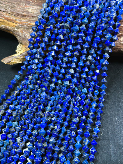 Natural Lapis Lazuli Gemstone Bead Faceted 8mm Bicone Diamond Shape Bead, Beautiful Natural Royal Blue Color Lapis Beads, Full Strand 15.5"