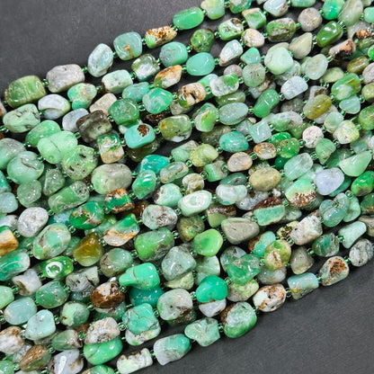 Natural Chrysoprase Gemstone Freeform Pebble Nugget Beads, Beautiful Natural Green Brown Color Great Quality Chrysoprase Full Strand 15.5"