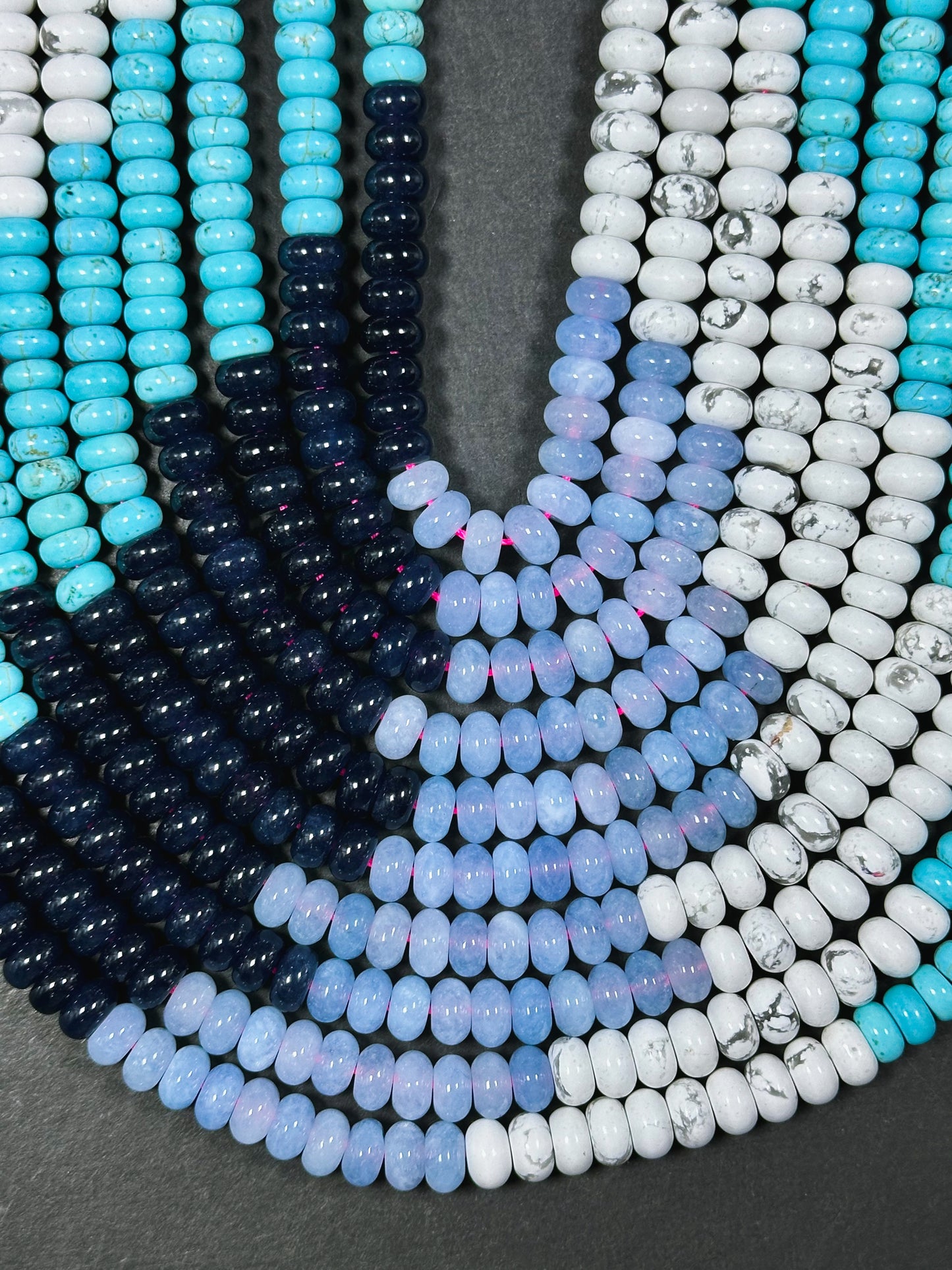 Natural Mixed Gemstone Beads 8x5mm Rondelle Shape, Beautiful Multi Stone Howlite Turquoise Aquamarine Blue Jade Gemstone Beads, Full Strand 15.5"