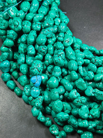 Beautiful Howlite Turquoise Gemstone Beads Freeform Nugget Shape Beads, Gorgeous Green Turquoise Color Howlite Stone Bead, Full Strand 15.5"