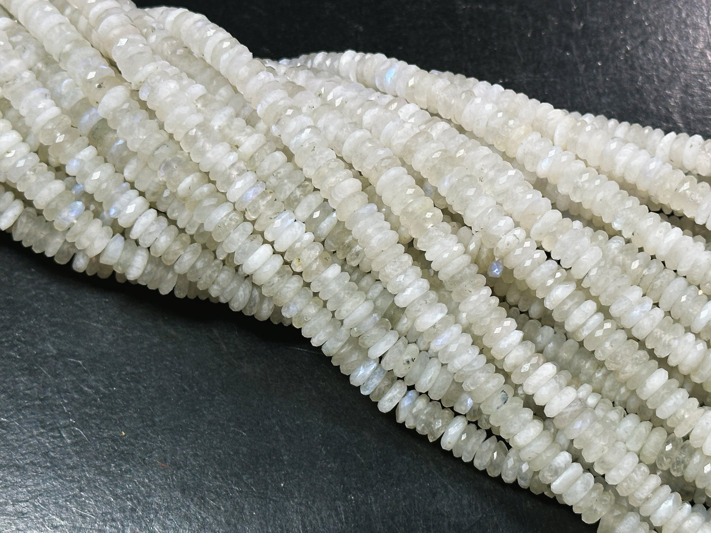 Natural Moonstone Gemstone Bead Faceted 6x2mm Rondelle Shape, Beautiful Natural White Color Blue Flash Moonstone Beads, Full Strand 15.5"