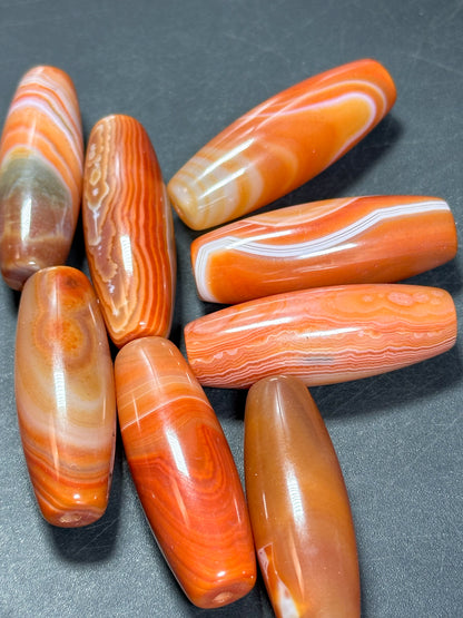 AAA Natural Botswana Agate Gemstone Bead 39x13mm Barrel Shape, Beautiful Natural Red Orange Color Botswana Agate Gemstone Bead, LOOSE BEADS