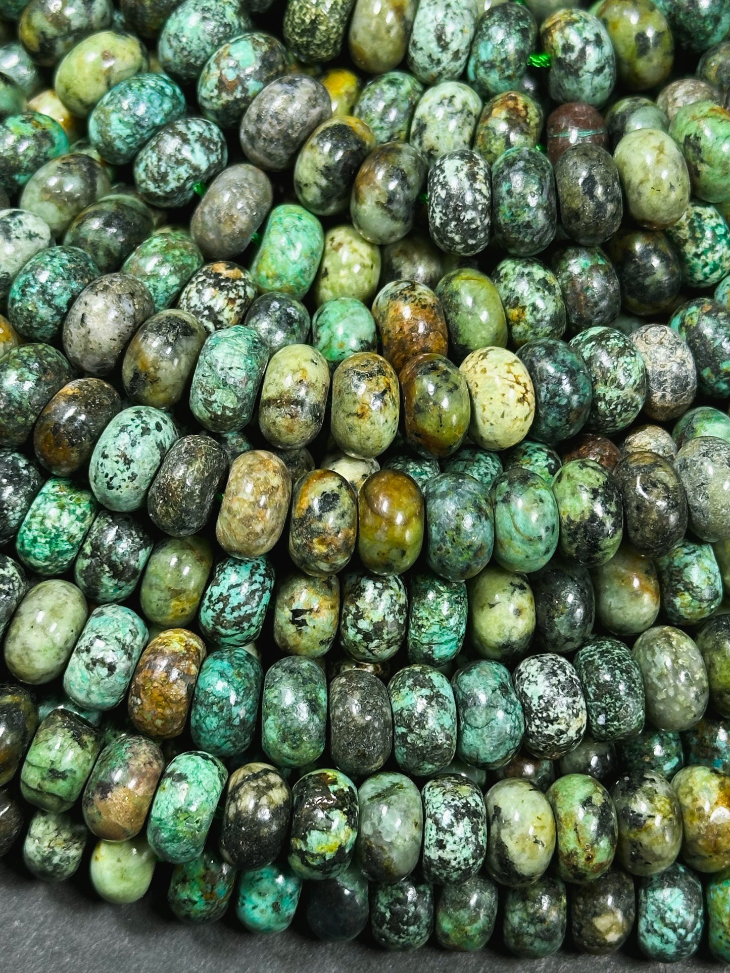 Natural African Turquoise Gemstone Bead 10x6mm Rondelle Shape, Beautiful Natural Green Brown Turquoise, Excellent Quality Full Strand 15.5"