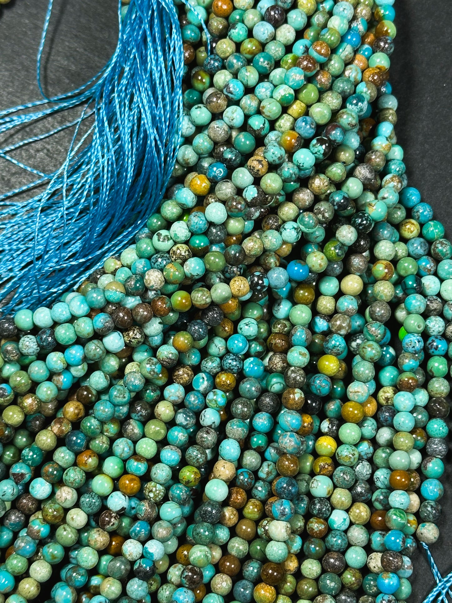 Natural Turquoise Gemstone Bead 4mm Round Beads, Beautiful Natural Blue Green Color Hubei Chinese Turquoise Stone Beads Full Strand 15.5"