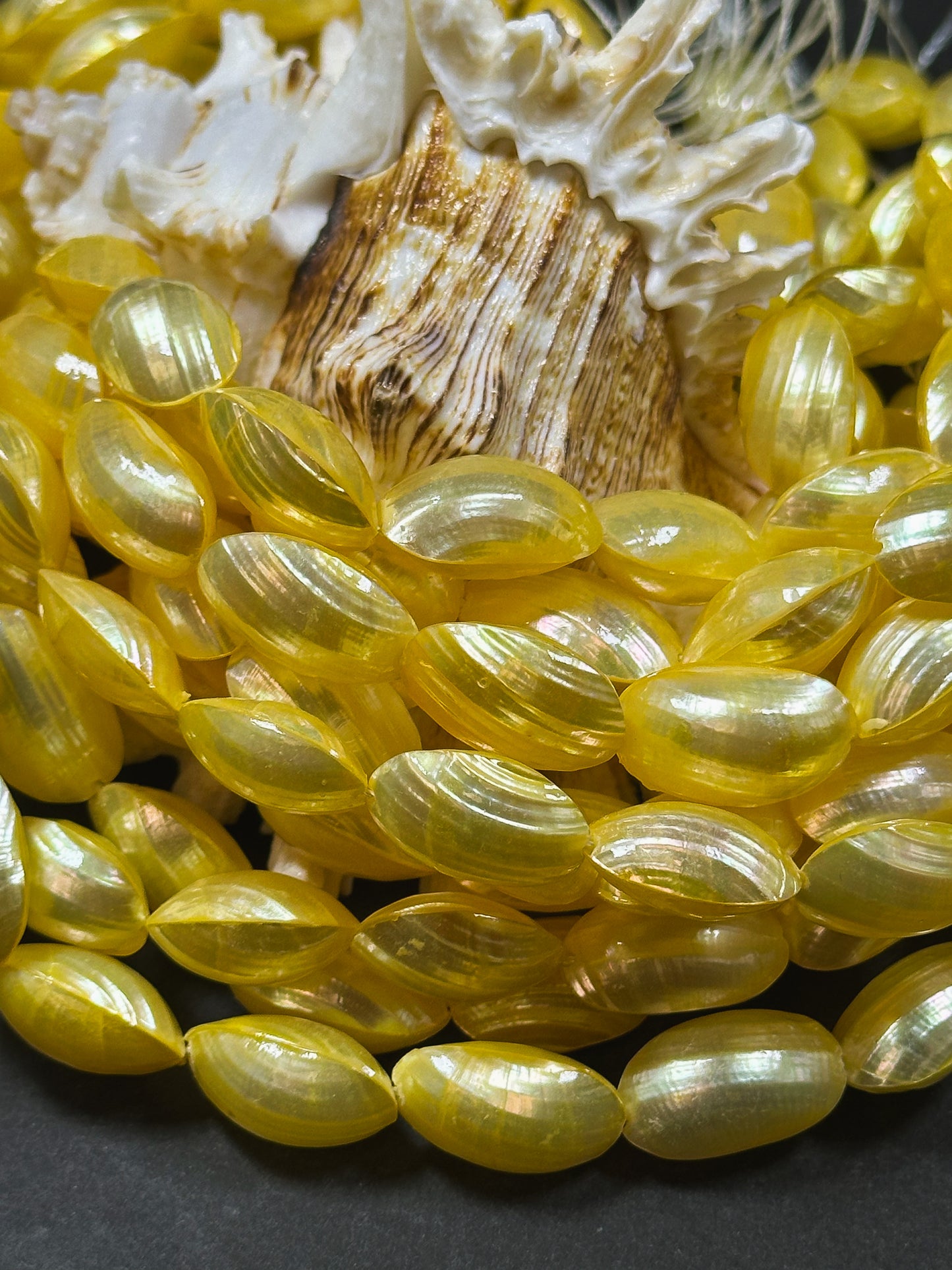 Natural Yellow Sea Shell Beads, Natural 16x8mm Sea Shell Oval Shape Beads, Gorgeous Yellow Color Sea Shell Beads, 15.5" Strand