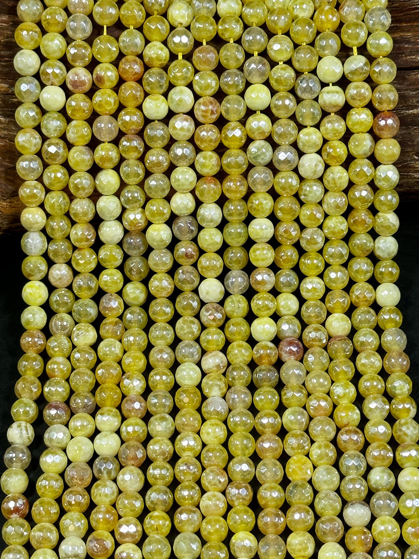 Beautiful Mystic Agate Gemstone Bead Faceted 6mm 8mm 10mm Round Bead, Beautiful Yellow Color Agate Gemstone Bead Full Strand 15.5"