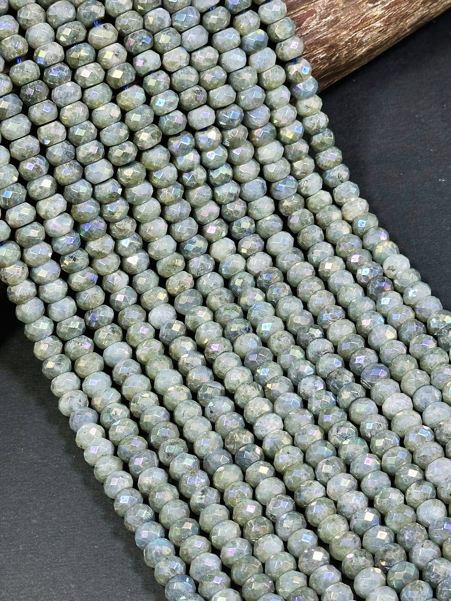 Mystic Natural Labradorite Gemstone Bead Faceted 8x5mm Rondelle Shape, Gorgeous Natural Gray Rainbow Blue Flash Labradorite Full Strand 15.5