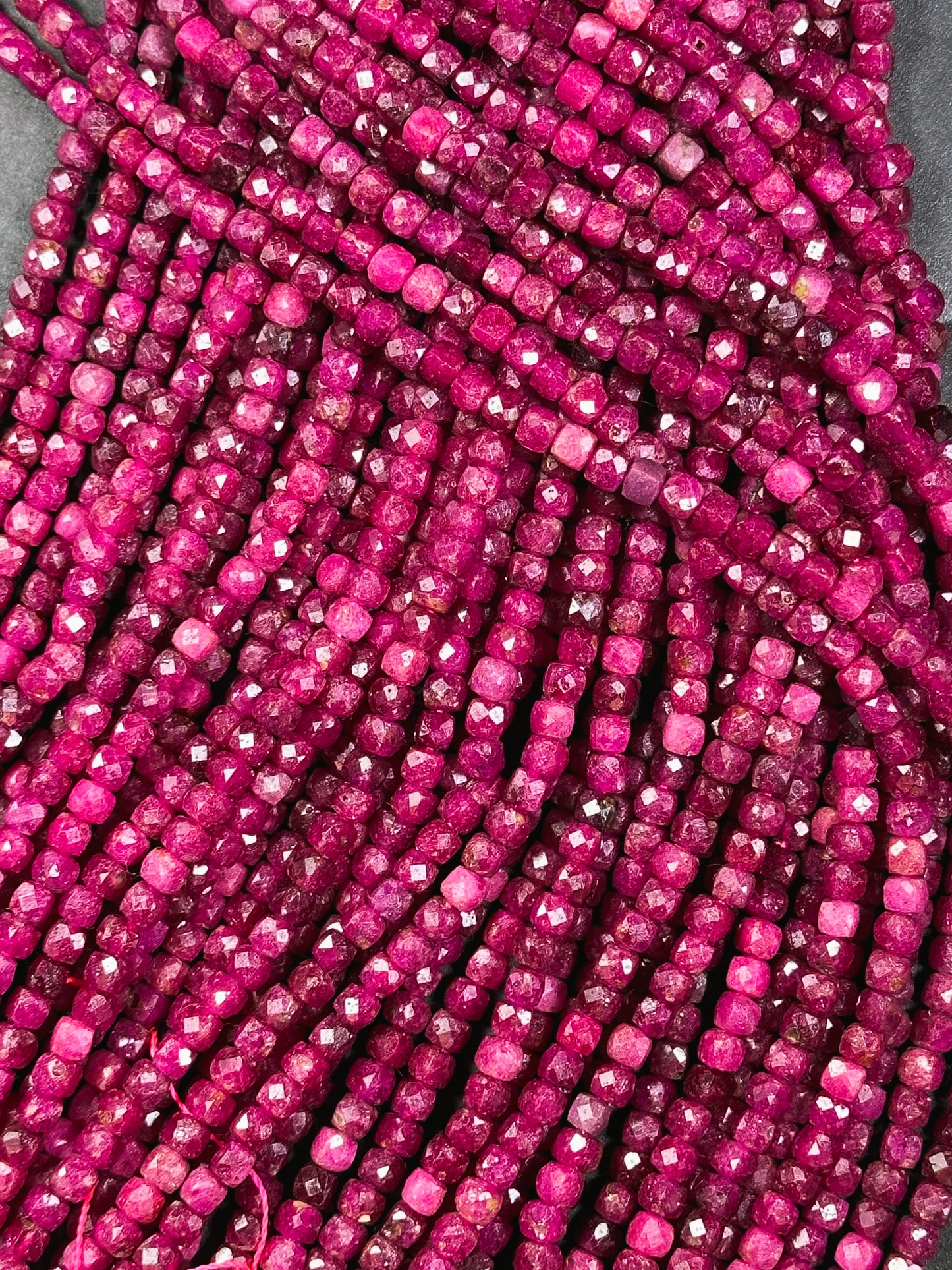 AAA Natural Ruby Gemstone Bead Faceted 4mm Cube Shape, Gorgeous Red Pink Color Ruby Quartz Gemstone Bead Excellent Quality 15.5"