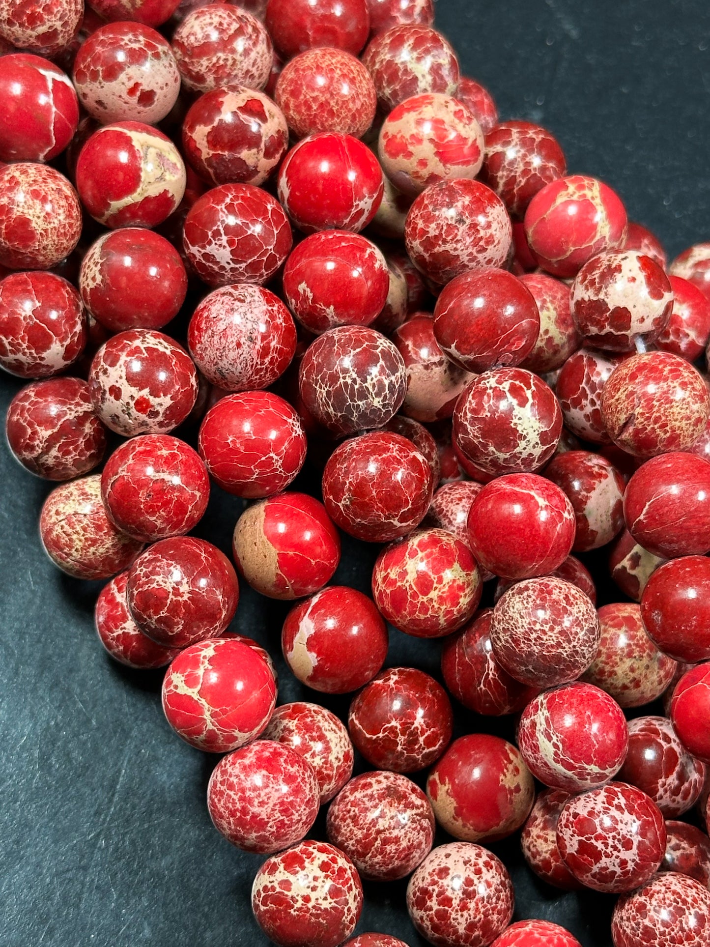 Natural Sea Sediment Jasper Gemstone Bead 6mm 8mm 10mm Round Beads, Beautiful Red Beige Color Imperial Jasper Beads Full Strand 15.5"