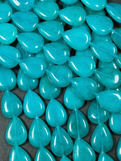 Natural Turquoise Blue Jade Gemstone Bead 20x15mm Teardrop Shape, Beautiful Turquoise Color Jade Beads, Excellent Quality Full Strand 15.5"