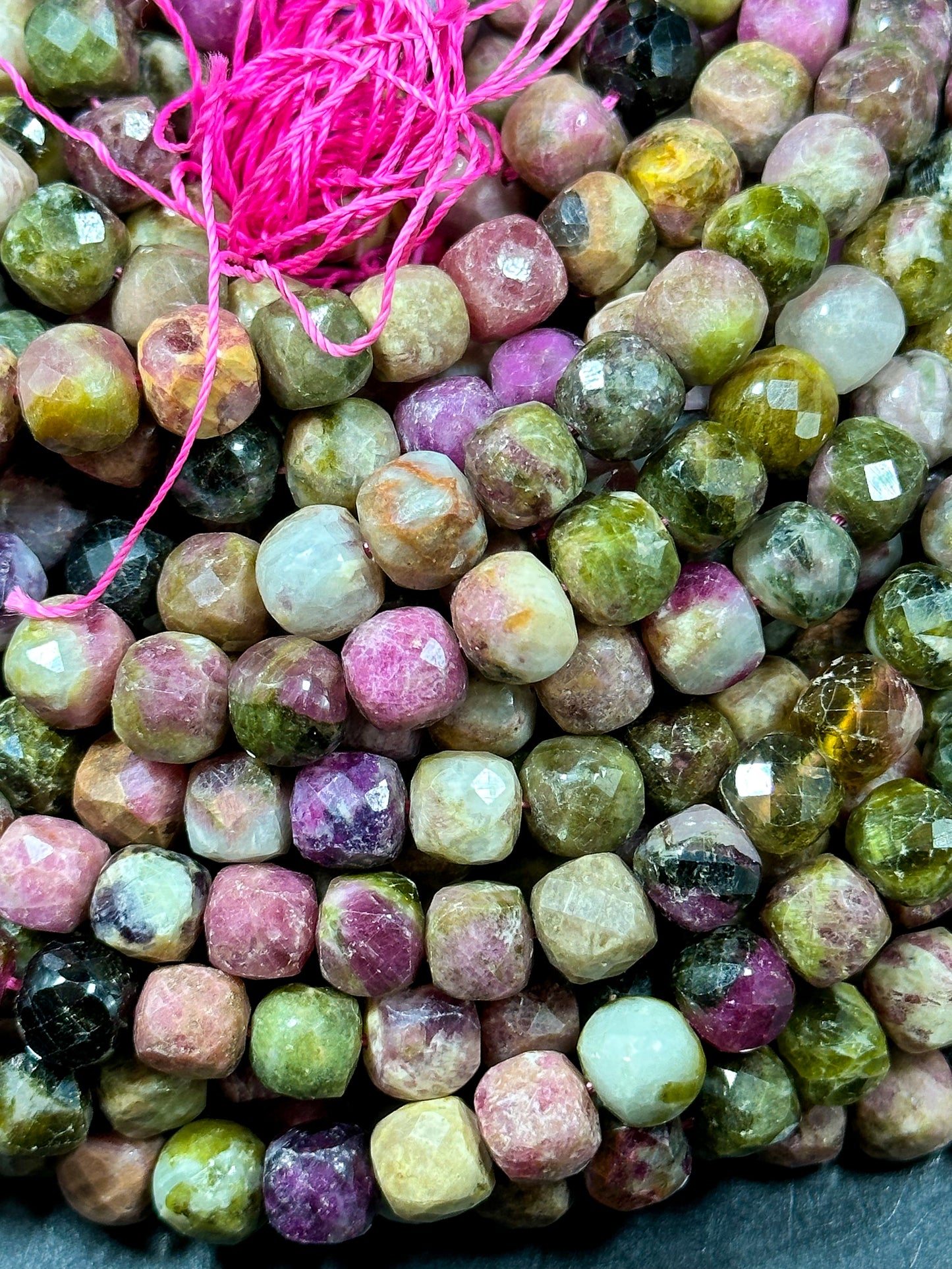 AA Natural Tourmaline Gemstone Beads Faceted 8mm Cube Shape, Beautiful Multicolor Tourmaline Gemstone Beads Full Strand 15.5"